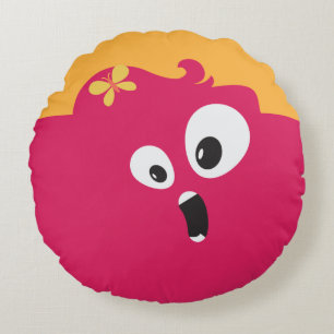 Cute Pink And Orange Girl Monster Round Pillow