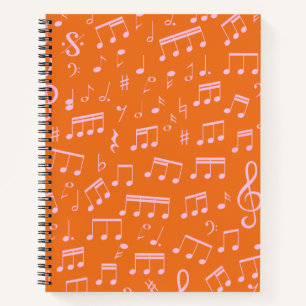 Cute Pink and Orange Music Notes Pattern Notebook