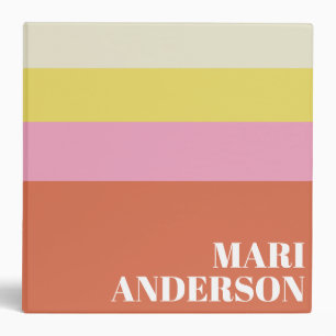 Cute Pink and Orange Stripes Modern Personalized  Binder