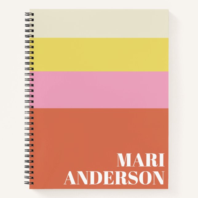 Cute Pink and Orange Stripes Modern Personalized   Notebook (Front)