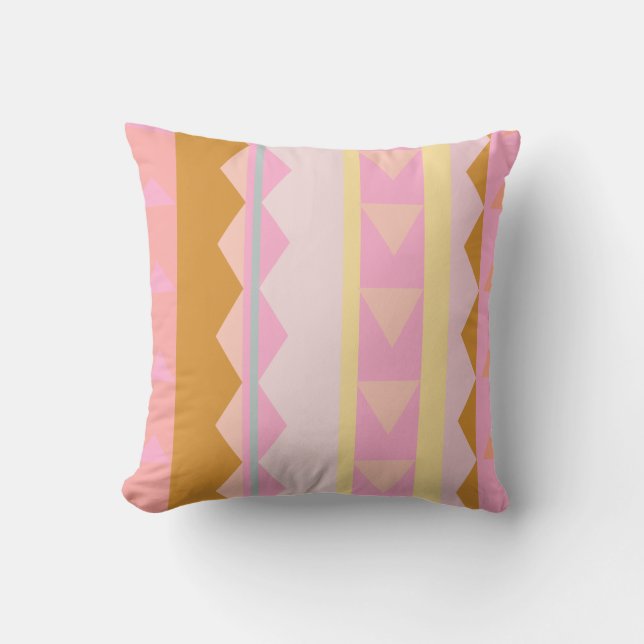 Cute Pink and Pastel Colours Geometric Pattern Throw Pillow (Front)