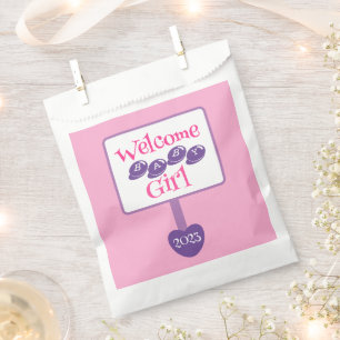 Cute Pink and Purple Baby Girl Shower Signpost Favour Bag