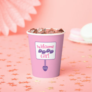 Cute Pink and Purple Baby Girl Shower Signpost Paper Cups