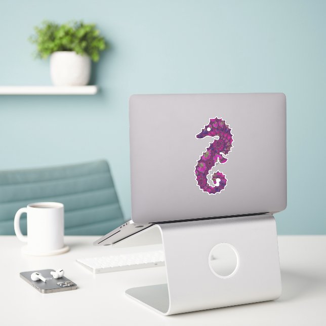 Cute Pink and Purple Fractal Seahorse (Laptop On Desk)