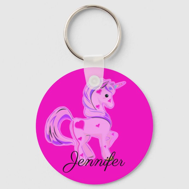 Cute Pink and Purple Hearts Unicorn Keychain (Front)