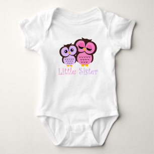 Cute Pink and Purple Owls Little Sister Baby Bodysuit