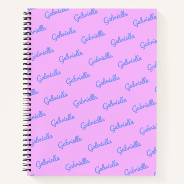 Cute Pink and Purple Personalized Script Name  Notebook (Front)