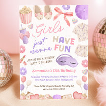Cute Pink and Purple Slumber Party Birthday