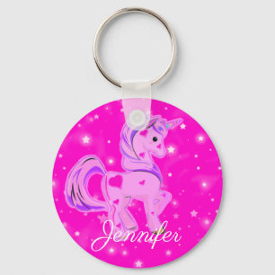 Cute Pink and Purple Stars and Hearts Unicorn Keyc Keychain