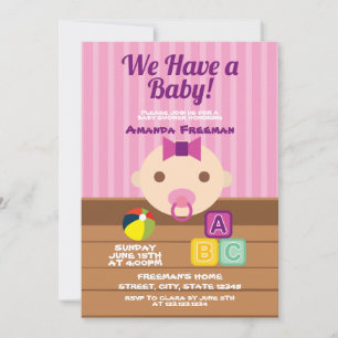 Cute Pink and Purple Toys Girl Baby Shower Invitation