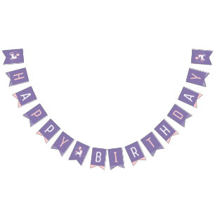 Cute Pink and Purple Unicorn Happy Birthday  Bunting Flags