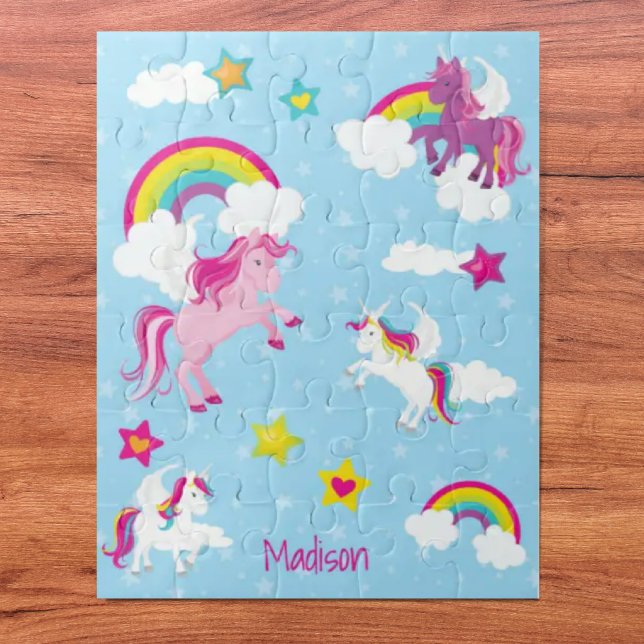 Cute Pink and Purple Unicorns and Rainbows Jigsaw Puzzle (Creator Uploaded)
