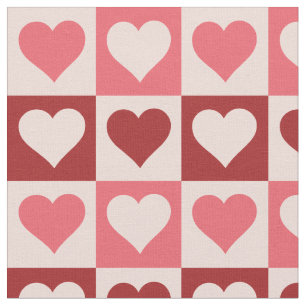 Cute Pink and Red Chequered Hearts Pattern Fabric