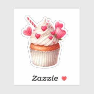 Cute Pink And Red Cupcake With Hearts And Flowers