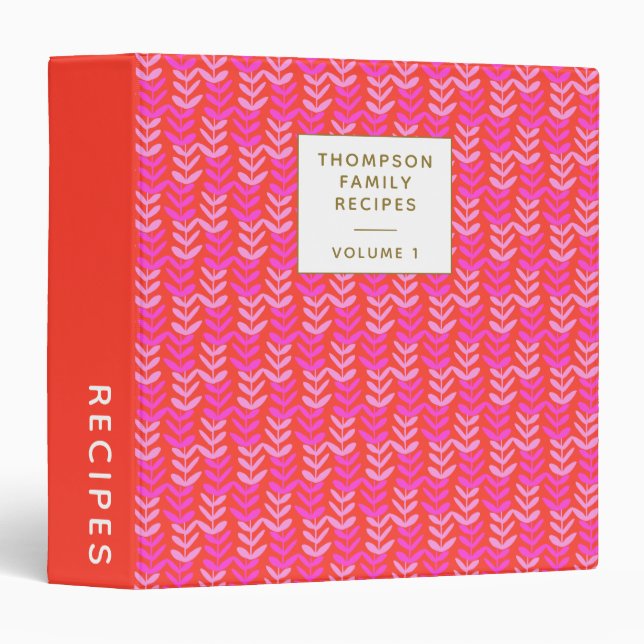 Cute Pink and Red Geometric Personalized Recipe Binder (Front/Spine)