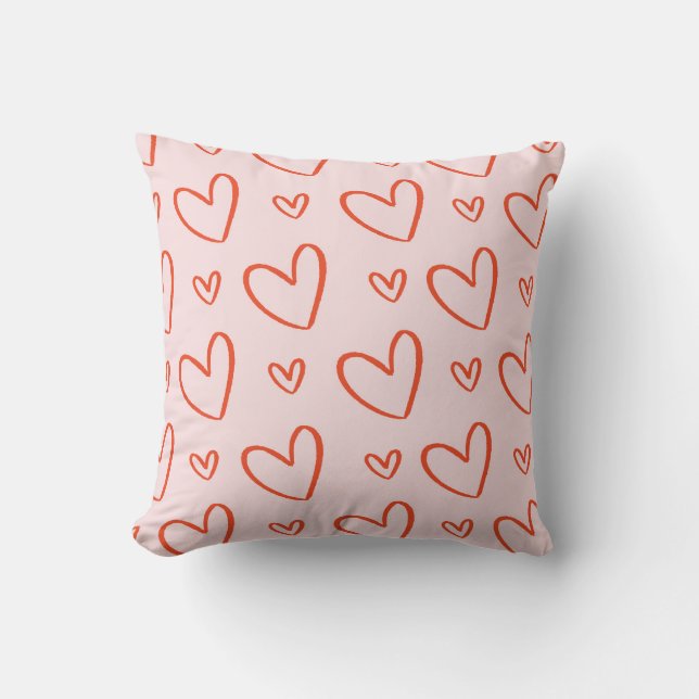 Cute pink and red heart pattern throw pillow (Front)