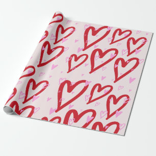 Cute pink and red hearts wrapping paper