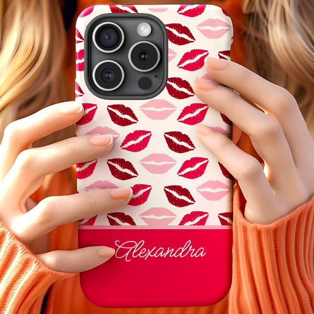 Cute Pink And Red Lipstick Kisses Script Name Case-Mate iPhone Case (Creator Uploaded)