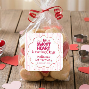 Cute Pink and Red Little SweetHeart Turning One Square Sticker