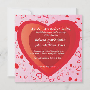 Cute Pink and red love heart photo frame wedding Invitation