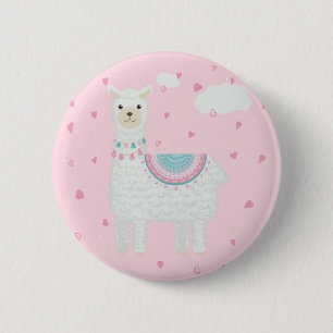 Cute Pink and Turquoise Llama 2 Inch Round Button