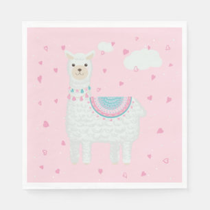   Cute Pink and Turquoise Llama  Paper Plate Napkin