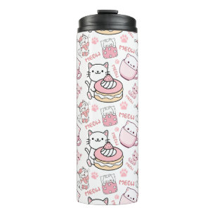 Cute Pink and White Cat Thermal Tumbler