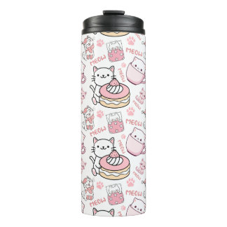 Cute Pink and White Cat Thermal Tumbler