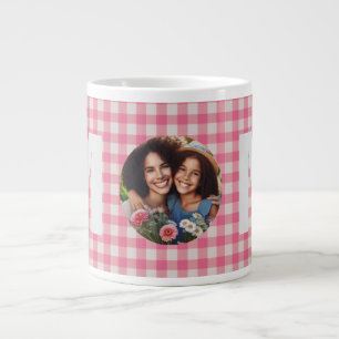 Cute Pink And White Check Pattern Custom Photo Mom Large Coffee Mug