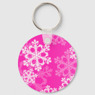 Cute pink and white Christmas snowflakes Keychain