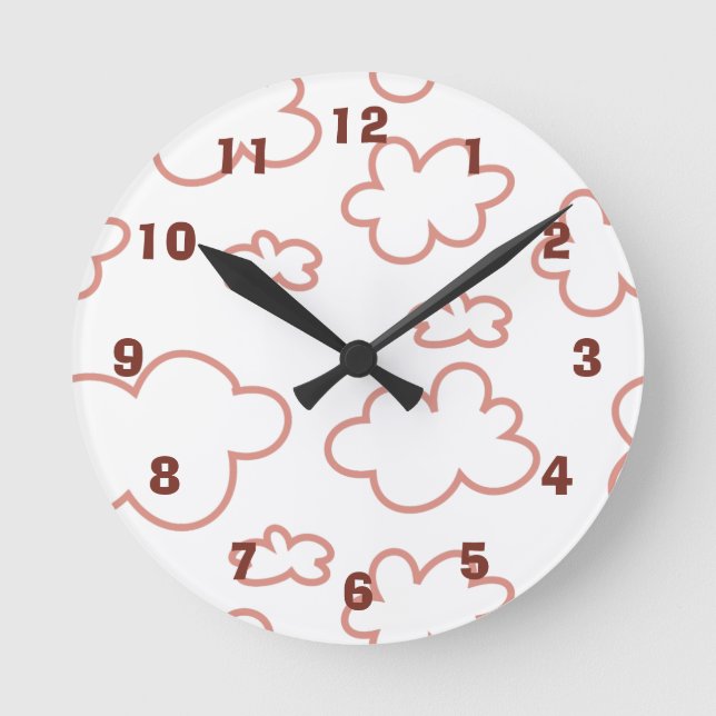 Cute Pink and White Clouds Acrylic Wall Clock (Front)