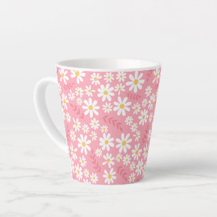 Cute Pink and White Daisy Floral Seamless Pattern Latte Mug