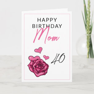 Cute Pink and White Feminine Rose Mom Birthday Card