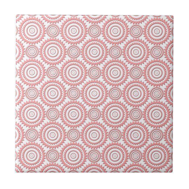 Cute Pink and White Geometric Circles Pattern Tile (Front)