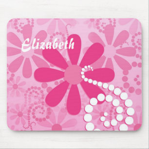 Cute Pink and White Girly Flowers Daisy Pattern Mouse Pad