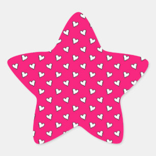 Cute Pink and White Heart Pattern Star Sticker