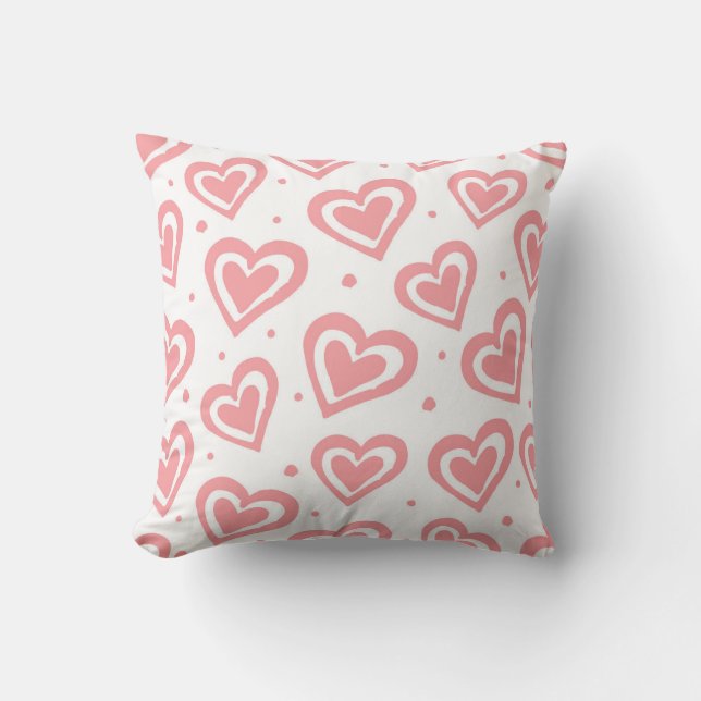 Cute Pink and White Heart Pattern Throw Pillow (Front)