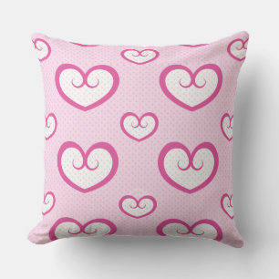 Cute Pink and White Heart Pattern Throw Pillow