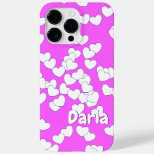 Cute Pink And White Hearts Custom Name Case-Mate iPhone 14 Pro Max Case