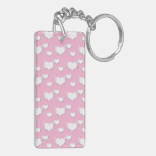 Cute Pink and White Hearts with Wings Keychain
