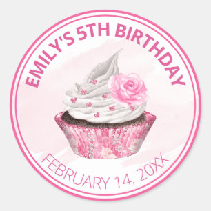 Cute Pink and White Icing Birthday Cupcake Classic Round Sticker