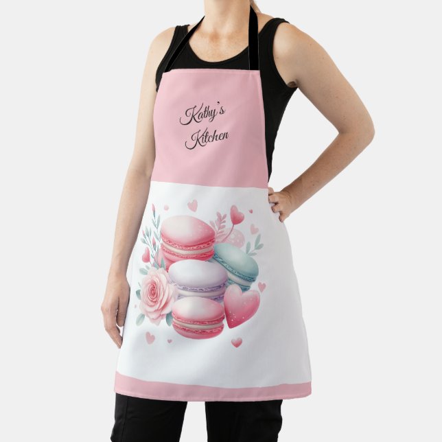 Cute Pink and White Macaron Hearts Personalized Apron (Insitu)