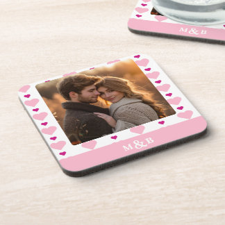 Cute Pink and White Monogram Photo Coaster