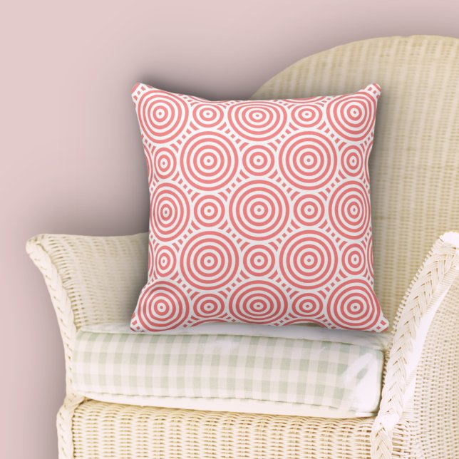 Cute Pink and White Nested Circles Pattern Throw Pillow (Cute Pink and White Nested Circle Pattern Throw Pillow, Dining Room)