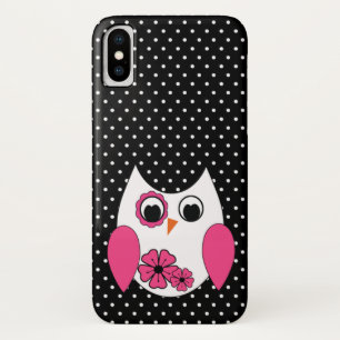 Cute Pink and White Owl Polka Dots Pattern Case-Mate iPhone Case