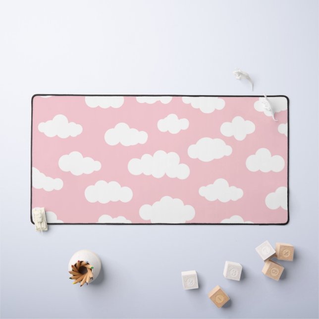 Cute Pink and White Pastel Clouds  Desk Mat (Kids Table)