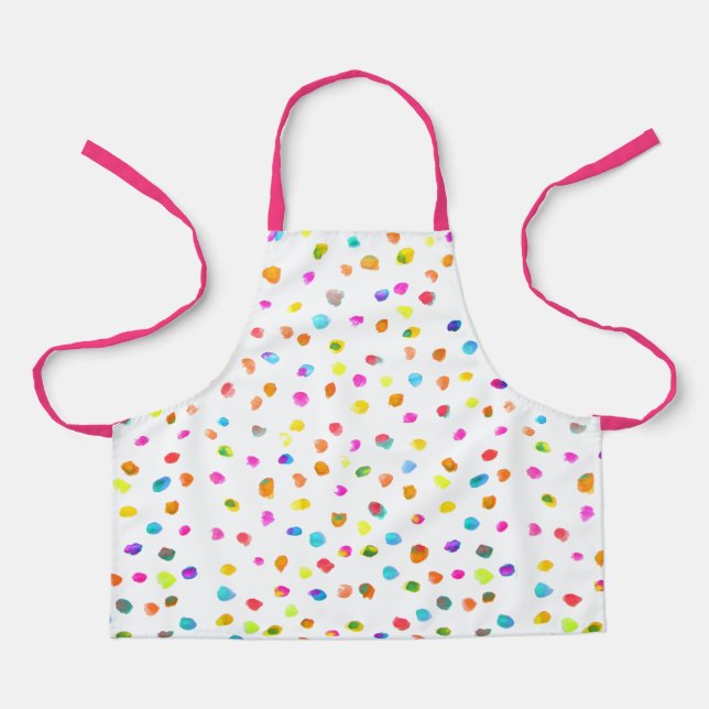 Cute pink and white polka dot art kids apron (Front)