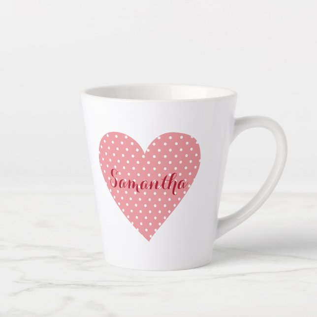 Cute pink and white polka dot heart latte mug (Right)