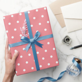 Cute Pink and White Polka Dot Pattern Wrapping Paper