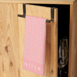 Cute Pink and White Polka Dots Cottagecore Name Kitchen Towel<br><div class="desc">Add a touch of charm to your kitchen with this personalized pink polka-dot kitchen towel. Featuring a modern design with dainty white dots and a soft blush pink background, the towel is finished with a customizable name, in clean, minimalist text. Perfect for housewarming gifts, bridal showers, or just treating yourself,...</div>